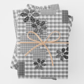 Retro Schwarz-Weiß-Patchwork-Rustikal-Muster Geschenkpapier Set (Beispiel)