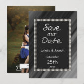 Retro Schwarz & Weiß Perlen mit Foto Save The Date (Vorne/Hinten)