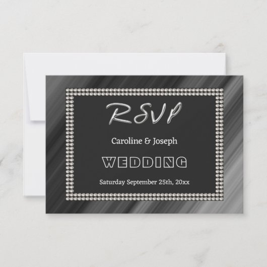 Retro Schwarz & Weiß, Perlen UAWG Hochzeit RSVP Karte (Vorderseite)