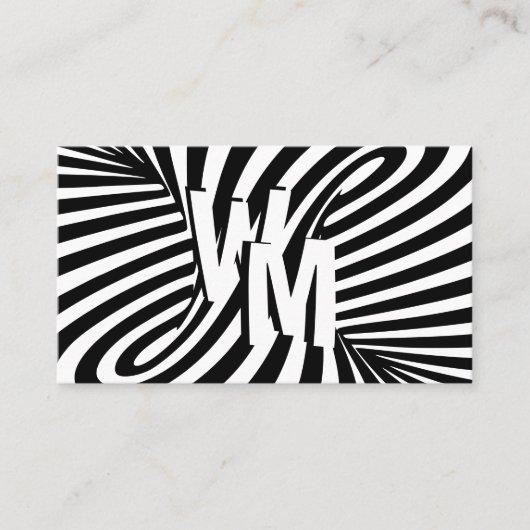 Retro Schwarz-weiß Psychedelic Swirl Monogramm Visitenkarte (Vorderseite)