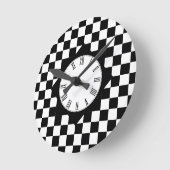 Retro Schwarz/Weiß-Quadrat, Checked-Muster Runde Wanduhr (Winkel)