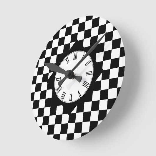 Retro Schwarz/Weiß-Quadrat, Checked-Muster Runde Wanduhr (Winkel)