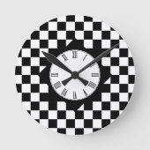 Retro Schwarz/Weiß-Quadrat, Checked-Muster Runde Wanduhr (Vorderseite)