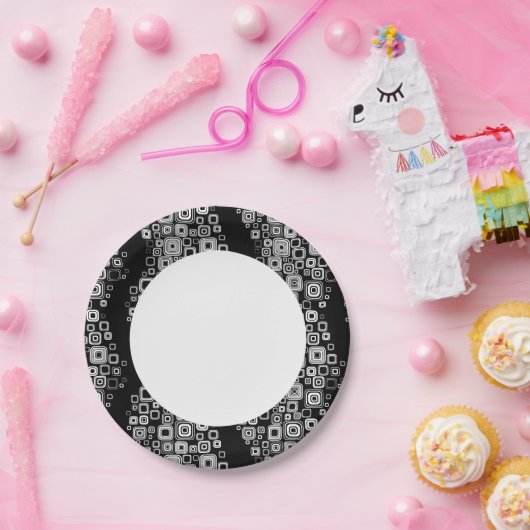 Retro-Schwarz-Weiß-Quadrate Pappteller (Party)