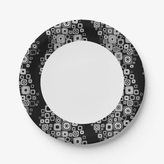 Retro-Schwarz-Weiß-Quadrate Pappteller (Vorderseite)