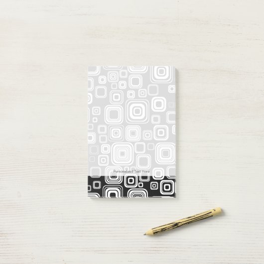 Retro-Schwarz-Weiß-Quadrate Post-it Klebezettel (Auf Schreibtisch)