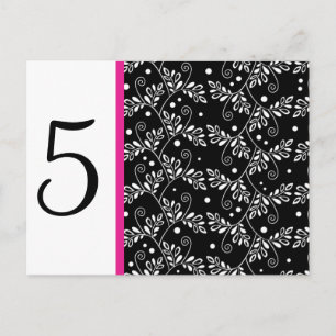 Retro Schwarz Weiß Reben Blumen Hochzeit Tischnumm Postkarte