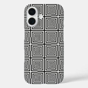 Retro Schwarz-weiß Squares Psychedelic Pattern iPhone 16 Hülle