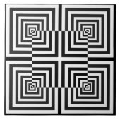 Retro Schwarz-weiß Squares Psychedelic Pattern Fliese (Vorderseite)