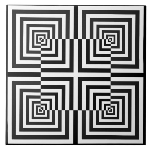 Retro Schwarz-weiß Squares Psychedelic Pattern Fliese (Vorderseite)