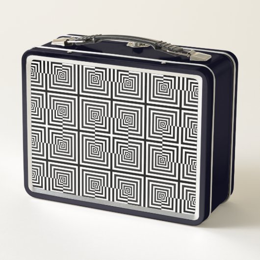 Retro Schwarz-weiß Squares Psychedelic Pattern Metall Brotdose (Rückseite)