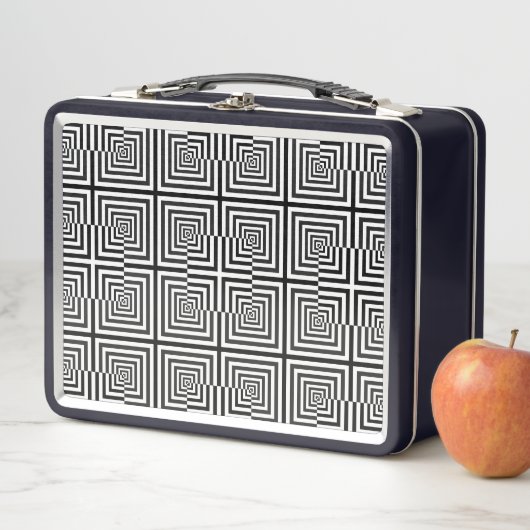 Retro Schwarz-weiß Squares Psychedelic Pattern Metall Brotdose (Beispiel)