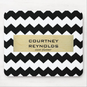 Retro Schwarz Weiß und Beige Chevron-Muster Mousepad