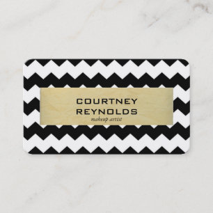Retro Schwarz Weiß und Beige Chevron-Muster Visitenkarte