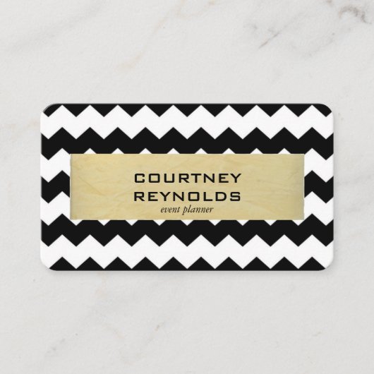 Retro-Schwarz-weiß und Beige-Zickzack Muster Visitenkarte (Vorderseite)