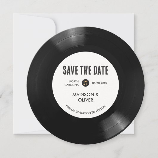 Retro Schwarz/Weiß Vinyl Record Save the Date Einladung (Vorderseite)