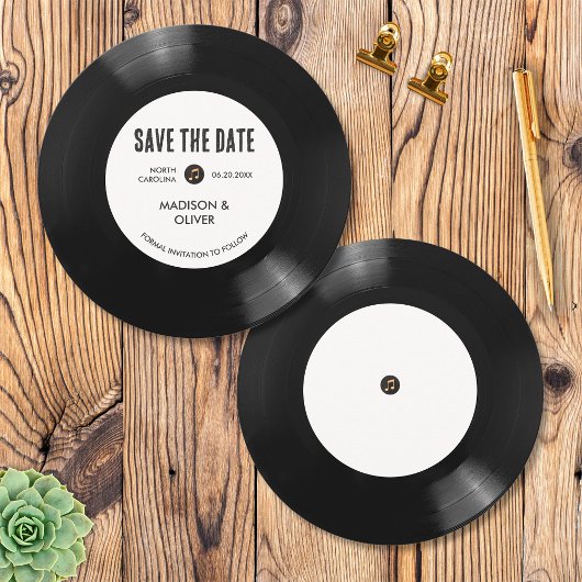 Retro Schwarz/Weiß Vinyl Record Save the Date Einladung