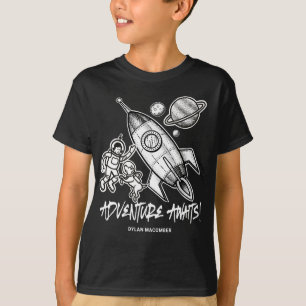Retro Schwarz Weiß Weltraum Reise Rakete Astronaut T-Shirt