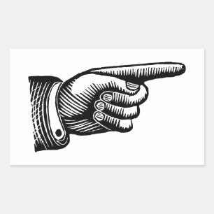 Retro Schwarz-Weiß zeigender Finger Rechteckiger Aufkleber