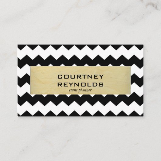 Retro Schwarz-Weiß Zickzack Muster Gelb Visitenkarte (Vorderseite)