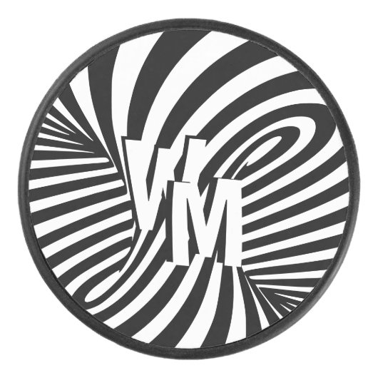 Retro Schwarz-weiße Abstrakte Zebra-Musterinitiale Eishockey Puck (Vorderseite)