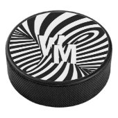 Retro Schwarz-weiße Abstrakte Zebra-Musterinitiale Eishockey Puck (3/4)