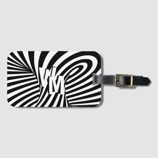 Retro Schwarz-weiße Abstrakte Zebra-Musterinitiale Gepäckanhänger (Vorderseite (Horizontal))