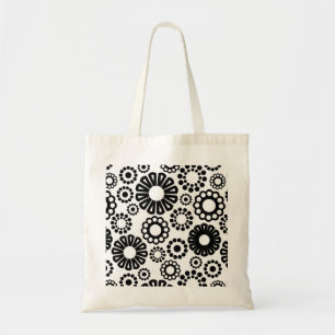 Retro-Schwarz-weiße Blume-Bag Tragetasche