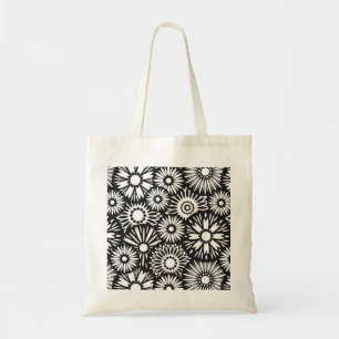 Retro-Schwarz-weiße Blume-Bag Tragetasche