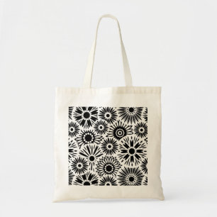 Retro-Schwarz-weiße Blume-Bag Tragetasche