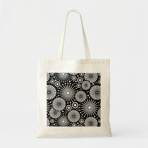 Retro-Schwarz-weiße Blume-Bag Tragetasche