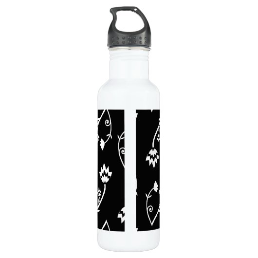 Retro Schwarz-weiße Blume Edelstahlflasche (Rückseite)