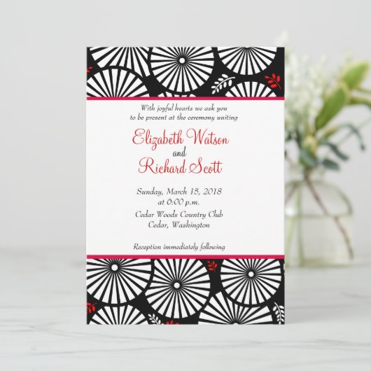 Retro Schwarz-weiße Blume Einladung (Stehend Vorderseite)