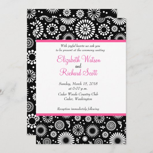 Retro Schwarz-weiße Blume Einladung (Vorne/Hinten)