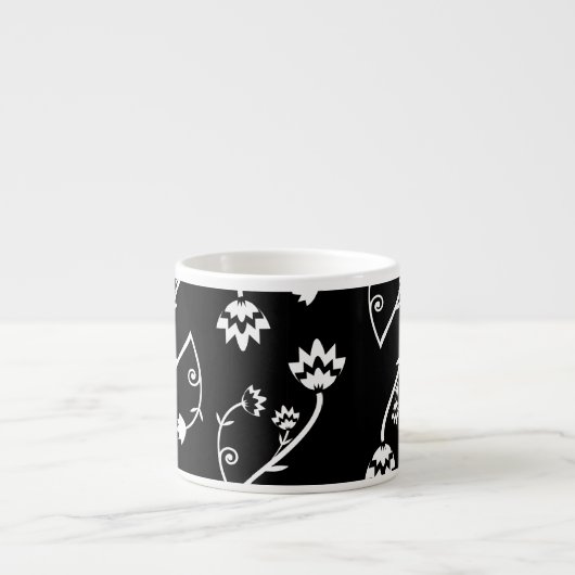 Retro Schwarz-weiße Blume Espresso Tasse (Vorderseite)