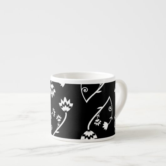 Retro Schwarz-weiße Blume Espresso Tasse (Vorderseite Rechts)