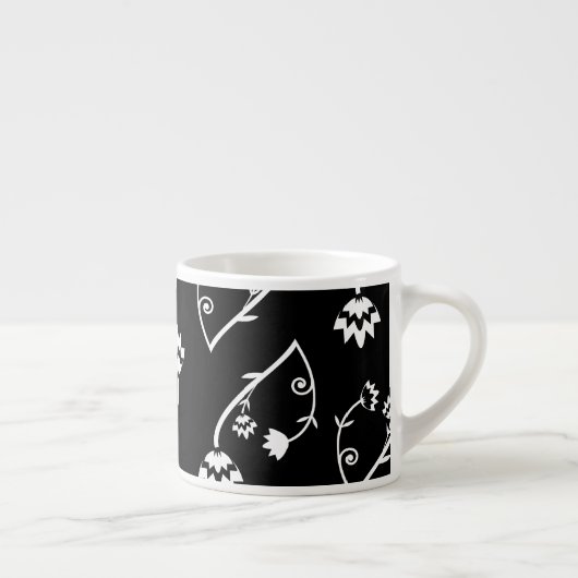 Retro Schwarz-weiße Blume Espresso Tasse (Rechts)