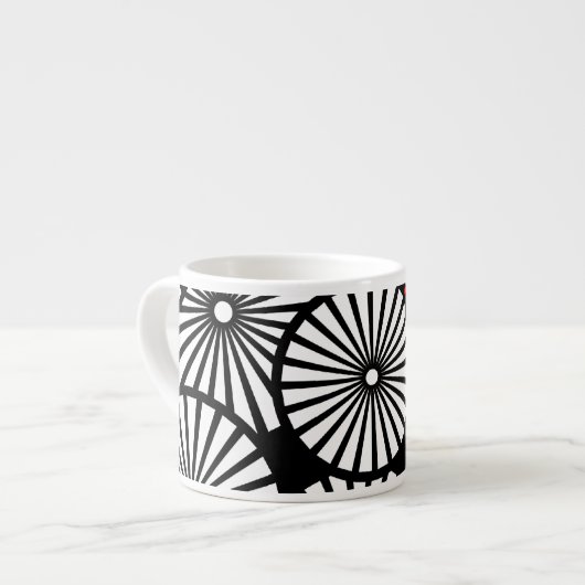 Retro Schwarz-weiße Blume Espresso Tasse (Vorderseite Links)