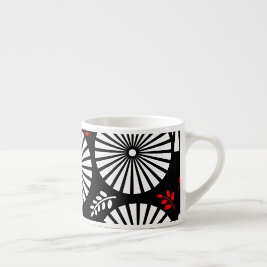 Retro Schwarz-weiße Blume Espresso Tasse (Rechts)
