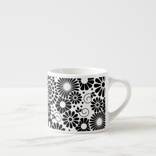 Retro Schwarz-weiße Blume Espresso Tasse (Rechts)
