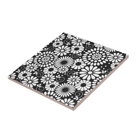 Retro-Schwarz-weiße Blume Fliese (Seite)