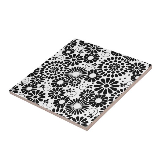 Retro-Schwarz-weiße Blume Fliese (Seite)