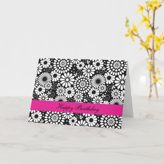 Retro Schwarz-weiße Blume Geburtskarte Karte (Gelbe Blume)