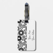 Retro Schwarz-weiße Blume Gepäckanhänger (Rückseite vertikal)