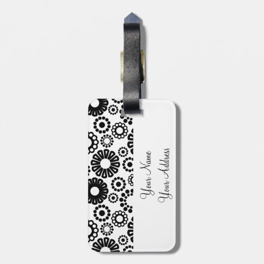 Retro Schwarz-weiße Blume Gepäckanhänger (Rückseite vertikal)