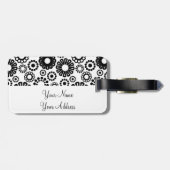 Retro Schwarz-weiße Blume Gepäckanhänger (Rückseite horizontal)