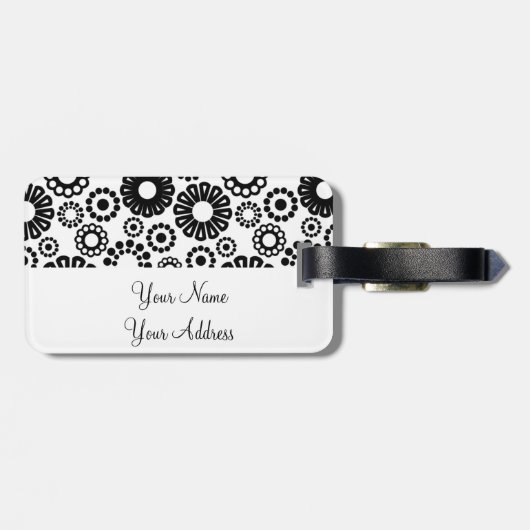Retro Schwarz-weiße Blume Gepäckanhänger (Rückseite horizontal)