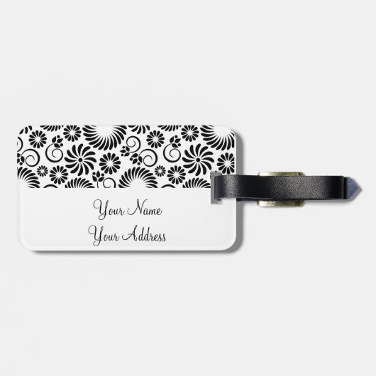 Retro Schwarz-weiße Blume Gepäckanhänger (Rückseite horizontal)