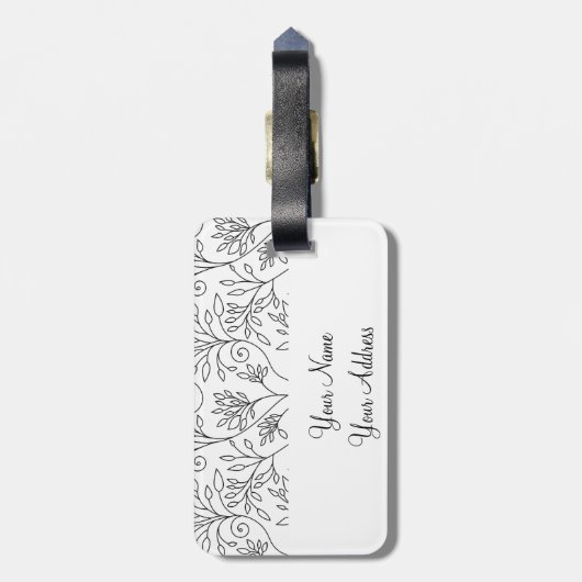 Retro Schwarz-weiße Blume Gepäckanhänger (Rückseite vertikal)