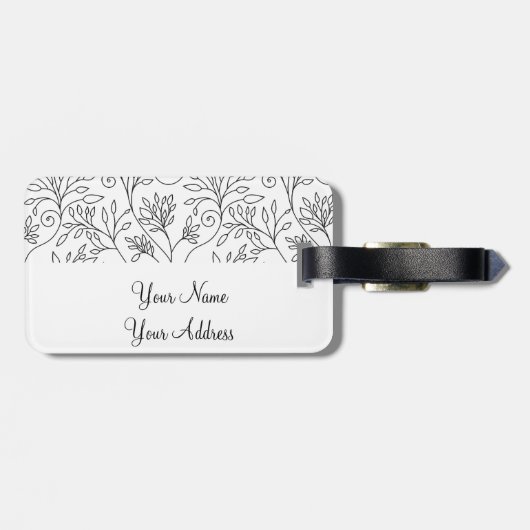 Retro Schwarz-weiße Blume Gepäckanhänger (Rückseite horizontal)